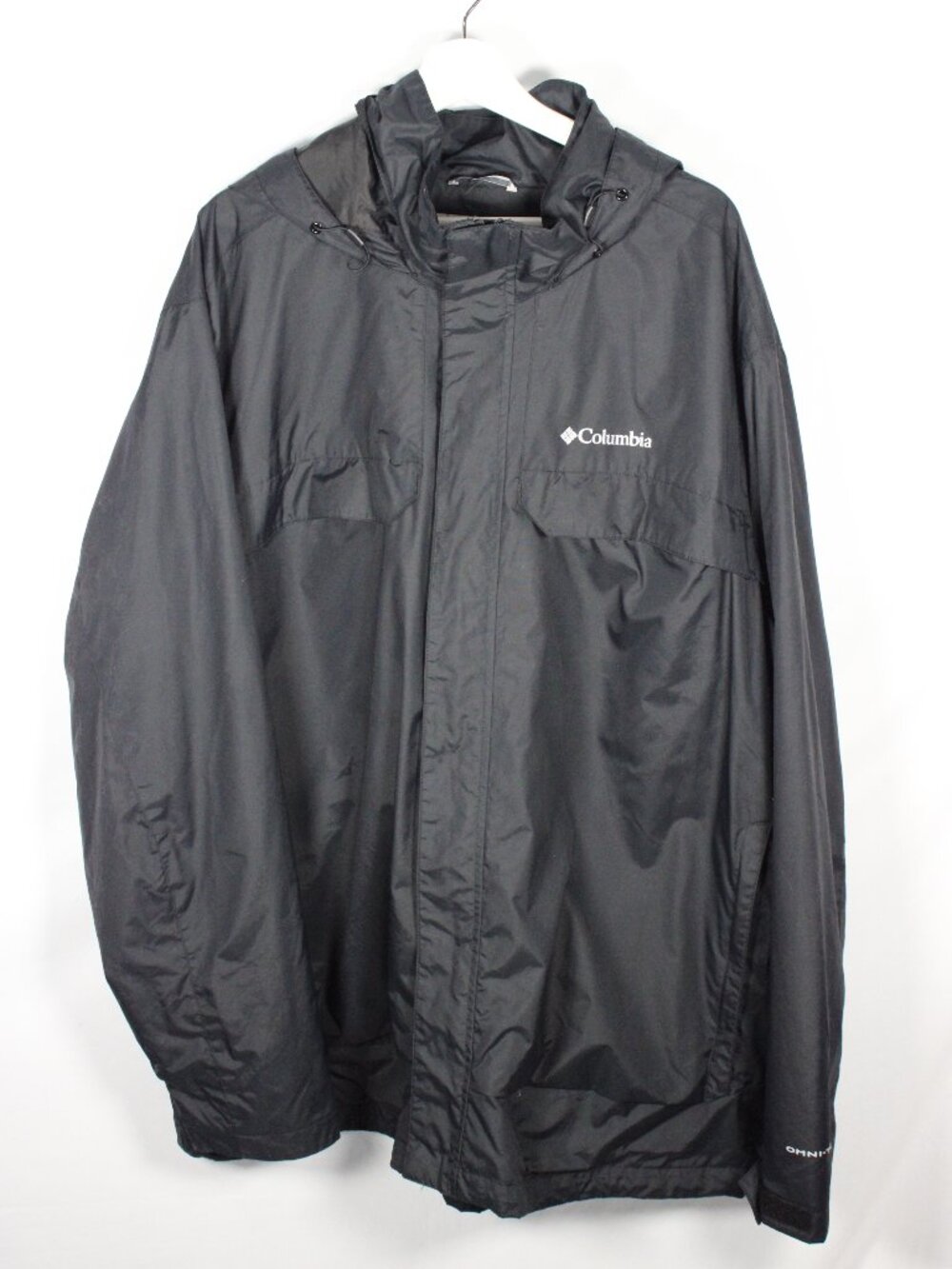 Columbia Omni-Tech Waterproof Shell Rain Jacket Size 3X Black Coat Hidden Hood